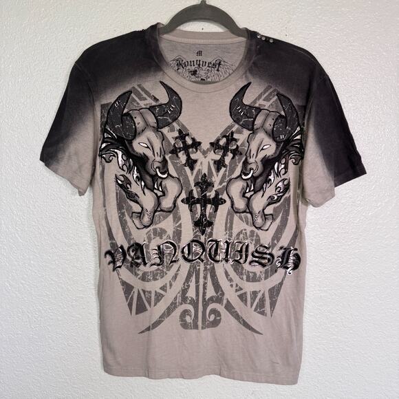 Konquest Y2K Shirt Mens Medium Bulls Gothic Skater Vanquish Graphic Tee Tshirt - Picture 1 of 12